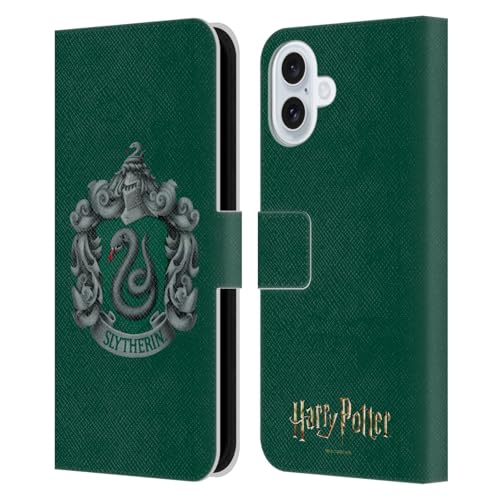 Head Case Designs Officially Licensed Harry Potter Slytherin Crest Chamber Of Secrets I Leather Wallet Case Compatible With Apple iPhone 16 Plus