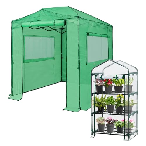 EAGLE PEAK 8x6 Portable Walk-in Greenhouse and 27"x19"x50" Mini Greenhouse with Wire Shelves