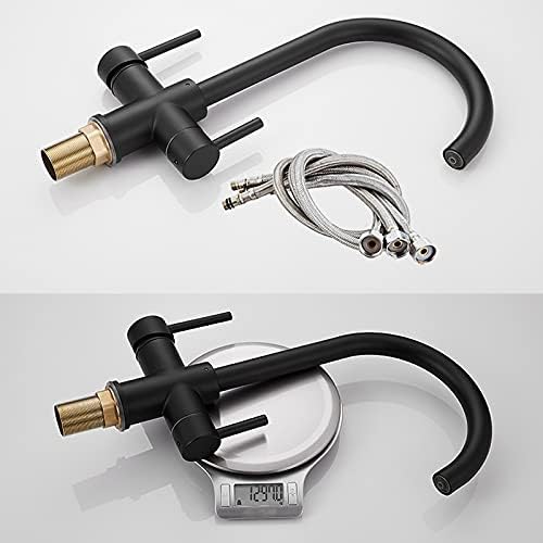 Kitchen Sink Faucet for Bar Farmhouse Commercial, Nickel Kitchen Faucet with Direct Drink Tap, Dual Spout Swivel Handheld Shower Kitchen Mixer Crane, Hot Cold Kitchen Taps (Color : Black with Dot)