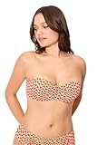 YSABEL MORA. Top Bikini Bandeau Micropiqué Estampado Coral Copas C y D. Top Sin Tirantes con Aro y Relleno. Tirantes Desmontables Anudados al Cuello. Colección Sunset.