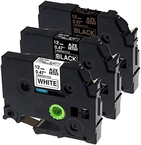 Airmall Compatible Label Tape Replacement for TZ Tape, Black on White/Gold, White on Balck for TZe-231 TZe-334 TZe-335 (12mm 0.47 Inch) White/Black to use with Brother P-Touch PT-D200 PT-D210 PTD400