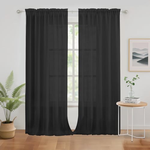 NAKIHOUSE Cortina de gasa con aspecto de lino, 2 paneles de cortinas de lino para ventanas de caída de 96 pulgadas, cortinas de gasa semitransparentes con ranura superior para filtrar la luz, para