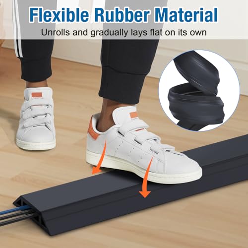 Image of Eapele Floor Cord Cover 10ft (2 Pack) Cord Covers for Wires on Floor, Heavy Duty Extension Cord Cover, Rubber Floor Cable Cover, Prevent Trip Hazard for Sidewalk Home Office Outdoor or Indoor Settings