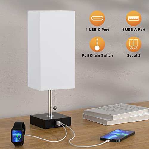 Bedside Lamps For Bedrooms Set Of 2 - Table Lamps For Nightstand With Usb Ports, Small Night Stand Light Lamp With White Fabric Shade For End Table Living Room Home Office Study Room (2 Pack) #TOP4