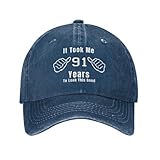 Vintage Trucker Hat 91th Birthday It Took Me 91 Years to Look This Good Adjustable Cotton Cap Funny Fashion Trucker Dad Hat for Men Women Navy Blue