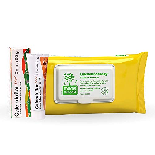 CalenduflorBabyu00ae Pomada Reparadora, Calma las Irritaciones de la Piel del Bebé + Toallitas húmedas Bebé Mama Natura, Biodegradables con Extracto Calendula