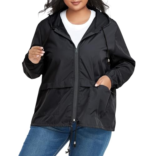 Zando Plus Size Rain Jacket Womens Waterproof - Lightweight Packable Raincoat Hooded Windbreaker Travel Rain Coat for Women4