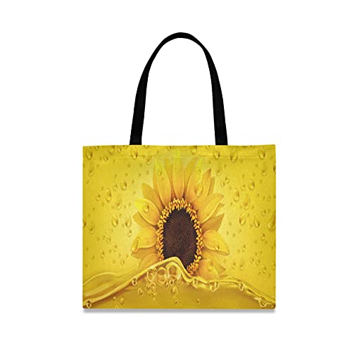 Preisvergleich Produktbild LDIYEU Goldenes Sonnenblumenöl 3D Realistisch Einkaufstasche Faltbar Wiederverwendbare Tragbare Aufbewahrung Stofftasche Dauerhaft Handtasche für Frauen Mädchen