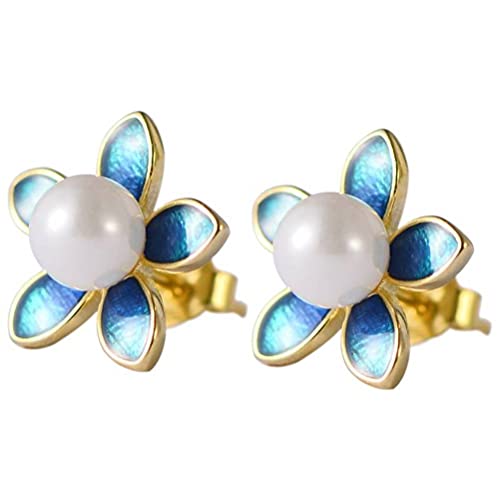 Boucles d'oreilles en argent S925 et perle élégante au style ethnique fleuri chic