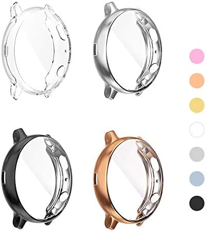 (4 Pack) Screen Protector Case Compatible for Samsung Galaxy Watch Active 2 40mm Silicone Bumper Protective Shell Face Cover (Active2 40mm Clear/Silver/Black/Rosegold)