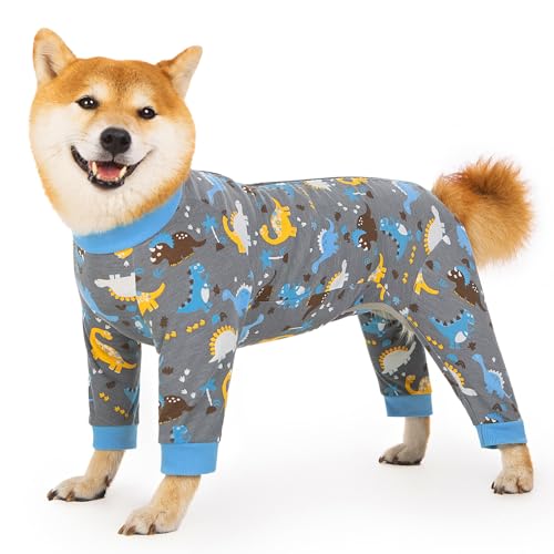 Image of Recovery Suit for Dogs Full Zipper, Four-Legged Onesie Dog Recovery Suit After Surgery, Cute Soft Bodysuit Cone Alternative Male Female Dog Neuter Anti Licking Wounds, Dinosaur, Small
