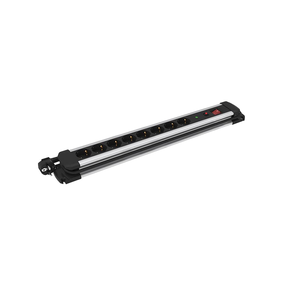 SIMON - Enchufe Múltiple Extrapower, Ladrón de Enchufes con Interruptor, 8 Tomas Schuko 16 A 250V, Protección de Sobretensiones y Cable 1,5M, Color Aluminio