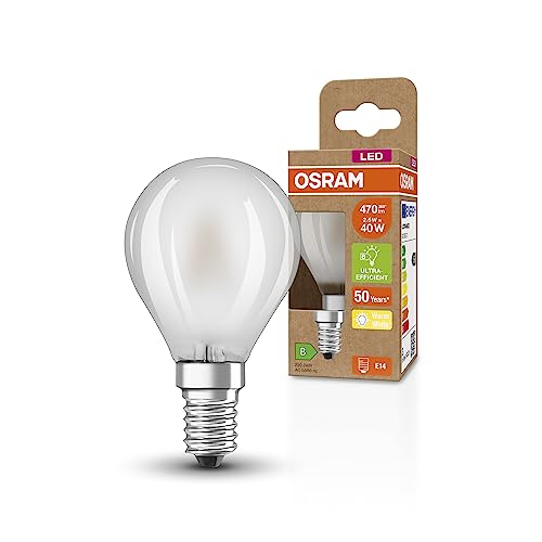 Osram Lampada Led Superstar+ Classic P Glfr 40, E14, Sfera, 2.5W, 470Lm, 2700K, Luce Bianca Calda, Tecnologia A Filamento Led, Basso Consumo Energetic