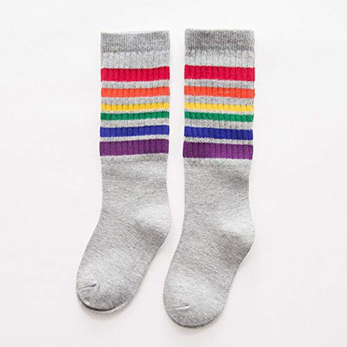 Colorful Childhood Little Girls Rainbow Knee High Tube Socks for Toddler Boys Stripes Sock 3 Pair Pack3