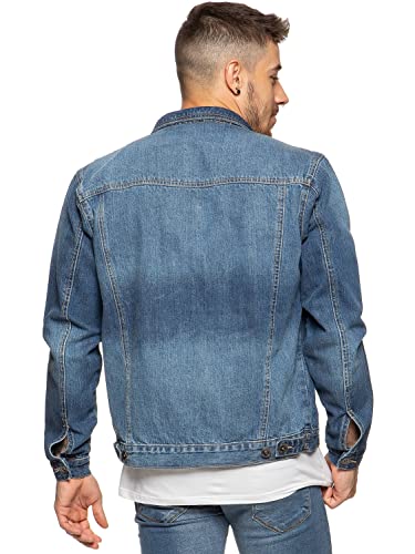 Ze ENZO Mens Denim Jacket Western Classic Style Trucker Vintage Style Jean Coat Black Blue2