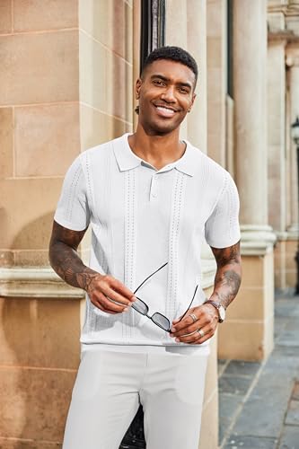 COOFANDY Mens Knit Polo Shirts Short Sleeve Button Down Shirt Cuban Guayabera Textured Summer Beach Shirts4