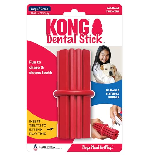 KONG Dental Stick - Für die Zahnpflege von Hunden - Befüllbares Kauspielzeug - Reinigt Zähne & Zahnfleisch - Hergestellt aus strapazierfähigem Naturkautschuk - Für Große Hunde
