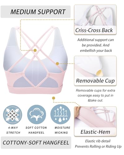 Image of Sports Bras for Women, Medium-High Support Strappy Padded Running Sports Bras with Removable Cups