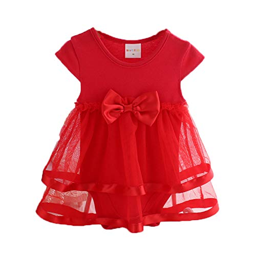 Momsbabe 100%Cotton Baby Romper for Girls, Cute Ladybug Pattern Babies Dress (3-6 Months, Red)