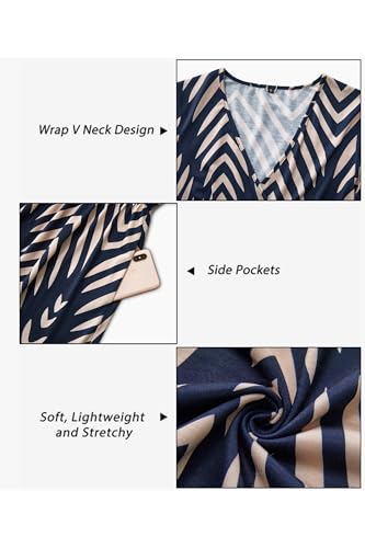 Image of OUGES Casual Summer Dress for Women Wrap V Neck A Line Midi Dresses with Pockets