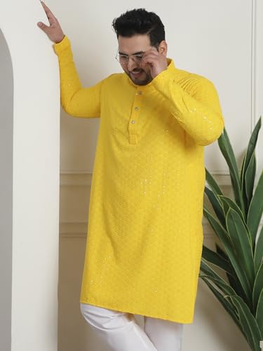 Image of SOJANYA Plus(Since 1958) Men's Cotton Relaxed Fit Straight Radiant Elegance Sequinned Kurta for Navratri, Garba & Puja