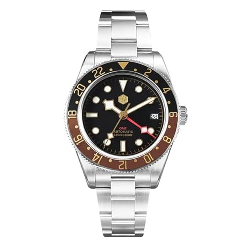 1963 Watch San Martin Watches for Men - SN0109G V2 Automatic Dive Watch 39mm 10Bar Waterproof Sapphire Crystal BGW-9 Luminous Mechanical Watch (Black/Black Brown)