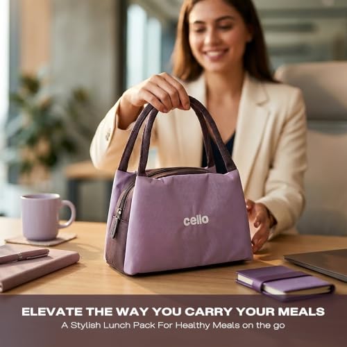 Image of CELLO Alba Glass Lunch Box with Bag for Office Use, Purple | 2 x 320ml Square + 2 x 240ml Round Microwave Safe Containers with Spoon & Fork, Fridge Safe Leak Proof Airtight Tiffin Box Set for Travel