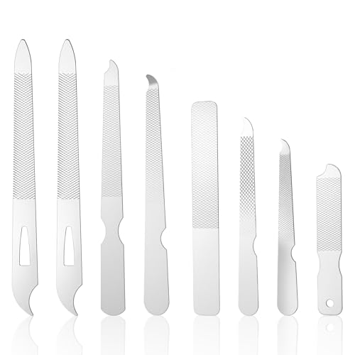 Classicseali Lot de 8 limes à ongles en métal double face en acier inoxydable durable pour manucure de salon et maison Argenté