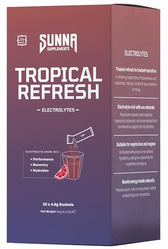 SUNNA SUPPLEMENTS Electrolyte Powder – 20 Tropical Flavour Sachets – Sugar-Free Hydration Drink with Magnesium, Potassium & Calcium – Convenient Drink Mix for Active Lifestyles