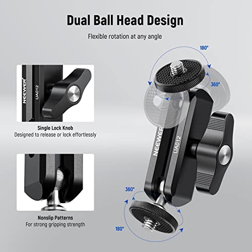 Image of NEEWER Flexible Articulating Magic Arm with Dual Ball Heads, CNC Machined Aluminum Alloy with 1 /4 inch Screws&Holes for Camera Monitor, LED Light, Microphone, Tripod, Compatible with SmallRig Cage, UA012