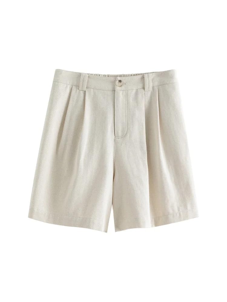 Pantalones cortos casuales de verano para mujer, cintura alta, elásticos, para la oficina, beige, L