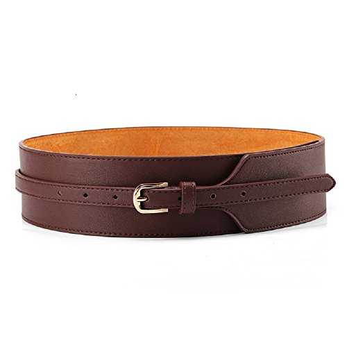 Womens Obi Belt Vintage PU + Genuine Leather Buckle Waist Belt Fashion Wide Belts