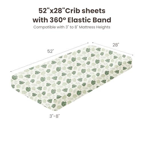 Image of Konssy Muslin Crib Sheets for Boys, Soft Cotton Neutral Baby Sheets for Standard Crib Mattress 2 Pack, 52 inchx28 inch (Sage Green,Leaf)