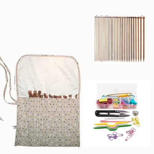 Lot de 56 aiguilles à tricoter en bambou de 25 cm et 35 cm avec kit de tricot et support d'aiguille et étui de rangement, les matériaux de qualité supérieure,Portable (35 cm) Cover