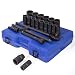 Stark USA 3/4 Inch Drive Deep Impact Socket Set Cr-Mo Steel SAE Socket 22-Piece Extension Bar Sliding T-Bar with Carrying Case