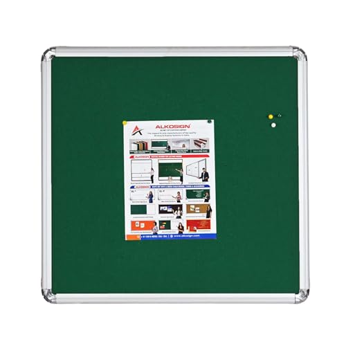 Image of ALKOSIGN Astra Felt Notice Board -Green (3 x 3 Feet) |Bulletin Board, Pin-up Board, Display Board, Push pins Board, Announcement Board, Soft Message Board, for School, College, Office, Study Room etc