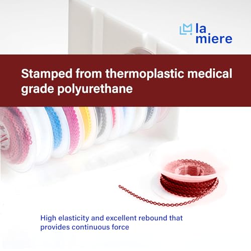 LA MIERE 1 Roll Orthodontic Rubber Chains, Braces Power Chains consisted force in closed, short, long 15'' spools (short, 0.136’’(3.3mm), Wine)