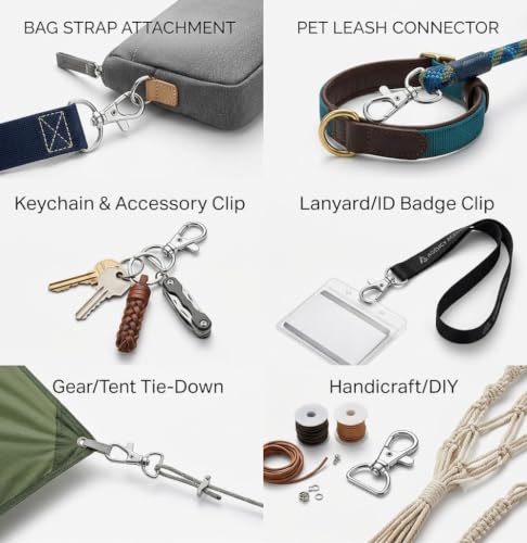 Image of Lobster Claw Clasps | D Ring - 360 Swivel Lanyards Trigger Snap Hooks Lanyard | Keychain Bag Strap | ID Card | DIY Crafts - Silver (Pack of 15 Pcs)