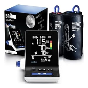 Braun ExactFit 3 Blood Pressure Monitor for Home Use, Blood Pressure Machine, Color-Coded, High BP Monitor, 2 Upper Arm Cuff Sizes, 80 Memory Slots