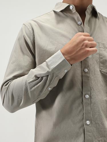 Image of Urbano Fashion Men's Cotton Full Sleeve Regular Fit Casual Solid Slub Shirt with Spread Collar