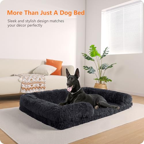 HMTOPE Orthopädisches Hundebett, Hundesofa, hohen Rand, Hundekissen, Hundekorb, Abnehmbar und waschbar, Grosse Hunde, 120 x 85 x 22 cm, Dunkelgrau