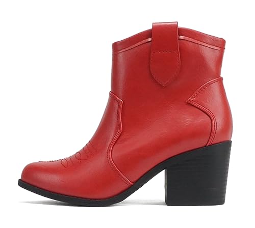 Image of Soda inchTELLER inch ~ Women's Western Cowboy Boots with Stitched Detailing, Pointed Toe, and Low Block Heel