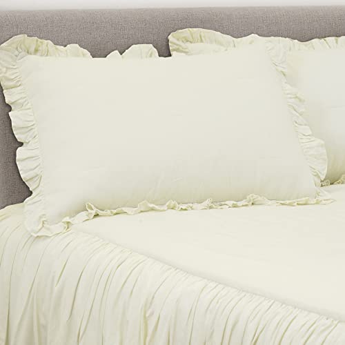 Lush Decor Belgian Flax Linen Blend Bedspread King Size 3 Piece Set King/California King Ivory - Ruffle Bedding Set - Linen Bedspread - Farmhouse Decor
