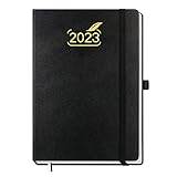 BEZEND Kalender 2023 Buchkalender A5 Hardcover [Schwarz] Terminplaner 2023 Wochenplaner mit FSC®-Zertifiziertem 80 gsm Papier | Planer 2023 Terminkalender mit Stifthalter & Gummiband