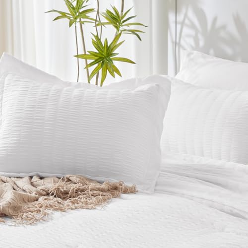 Cozylux CLUS20G30W1QU Queen Bed In A Bag White Seersucker Comforter Set thumb #8