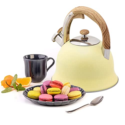 Surgical Stainless Steel Teakettle Whistling Tea Kettle With Cool Touch Ergonomic Matte Stovetops Food Grade Teapot For Gas Induction Cookers (Color : Yellow, Size : 3.5L) #TOP3