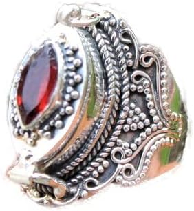 Natural Garnet Poison Box Ring Secret Ring Marquise Stone Ring January Birthstone Ring Red Stone Ring Artisan Design Poisoner Ring Antique Poison Ring Red Marquise Cut Stone Ring Garnet Jewelry