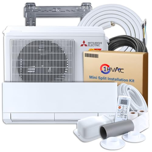 Mitsubishi 12000 BTU 29.9 SEER2 Hyper-Heating FX-Series Mini Split Heat Pump System with 15ft Line Set & Installation Kit - R454B Single Zone | 3D Sensor Wall Mounted Ductless AC/Heating Unit