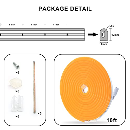 Neonlg 10Ft Neon Strip Lights With Dc Connector, 12V Cuttable Neon Flex, Ip65 Squiggly Light For Outdoor, Flexible Small Led Orange 9.8Ft/3M #TOP5