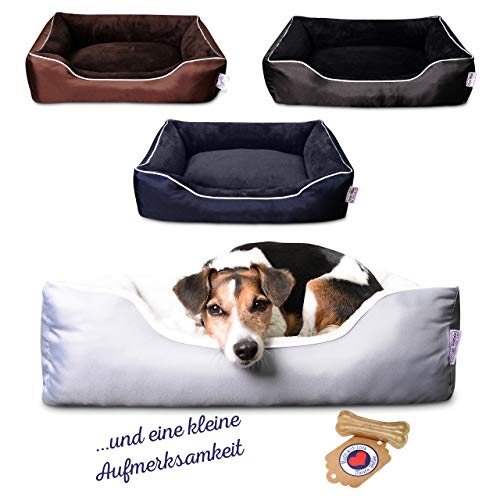 Tante Hilde Hooge Hundebett für kleine Hunde Waschbar, Robust, Pflegeleicht & Mega Kuschelig! (Grau)